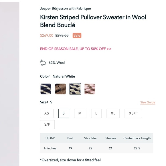 Fabrique x Jesper Börjesson Kirsten Striped Sweater NWT S Cream/Navy - Picture 5 of 5